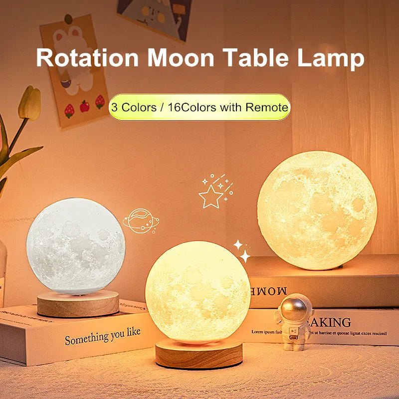 Creative 3D Moon Night Lamp 360° Rotating Lunar Night Light for Home Office Room Touch Control 3 or 16 Colors Led Desktop Lamp