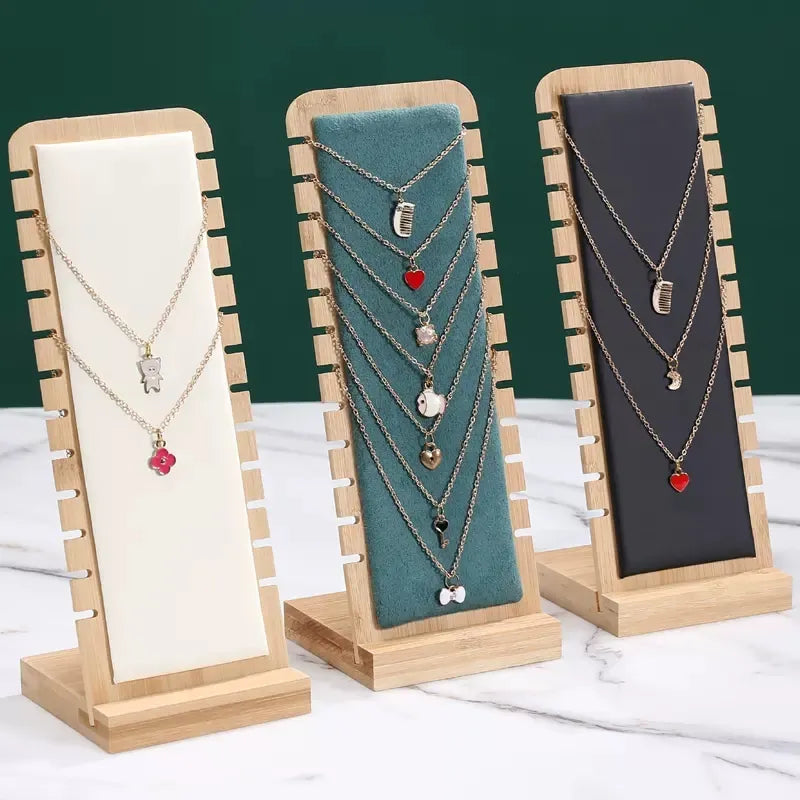 Solid Bamboo Jewelry Display Stand Necklace Bracelet Display Stand Wooden Multiple Necklaces Easel Showcase Display Holder Board